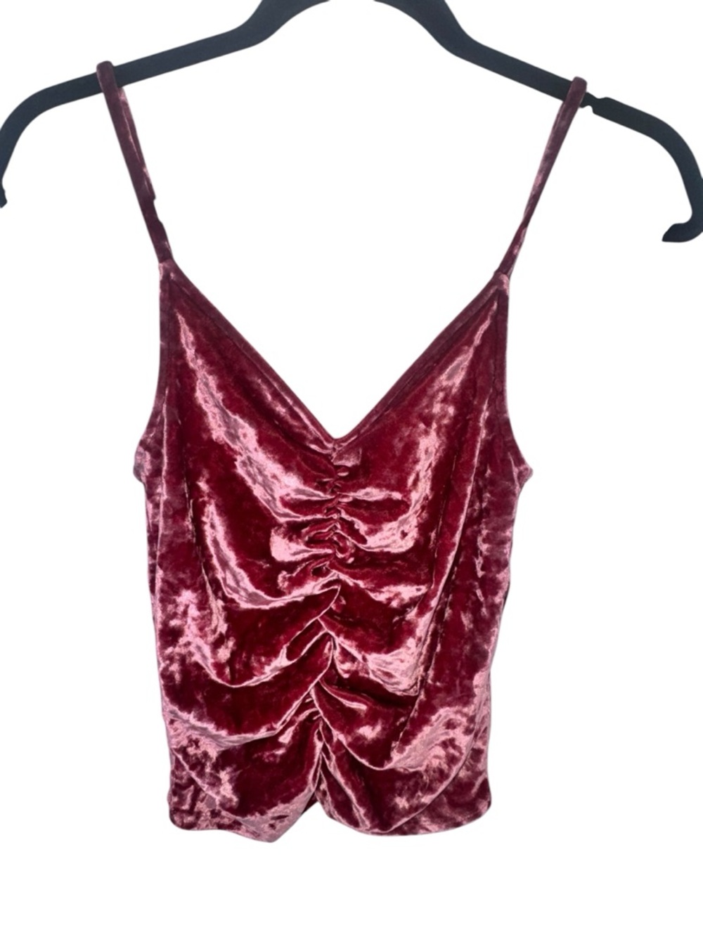 Urban Outfitters Velvet Ruched Spaghetti Strap Cami - Wine Pink